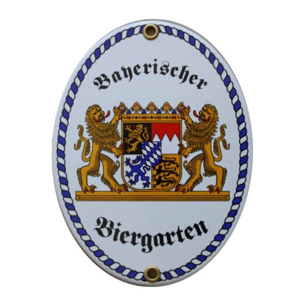 Bayerischer Biergarten Emaille Schild- Größe ca 40 x 29 cm.