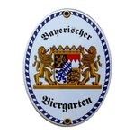 Bayerischer Biergarten Emaille Schild- Größe ca 15 x 12 cm.