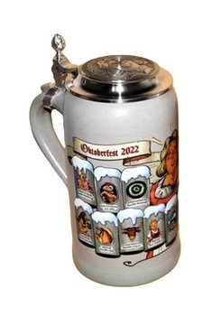 Bierkrug Wiesenwirte Oktoberfest 2022, Limitierte Auflage, Größe 1 Liter mit Zinndeckel