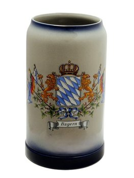 Maßkrug Stein mit Bayernwappen Löwen und Fahnen, Größe 5 Liter Sonderanfertigung.