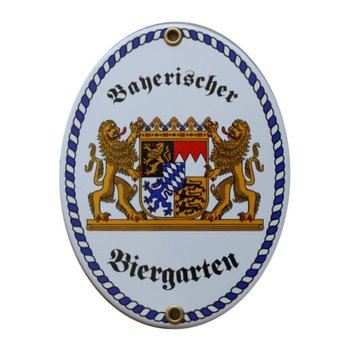 Bayerischer Biergarten Emaille Schild- Größe ca 15 x 12 cm.